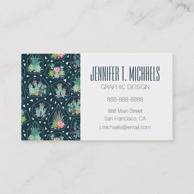 Add Your Name | Geometric Succulents Pattern Business Card (Front)