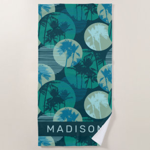 Add Your Name   Geometric Tropical Palm Trees Beach Towel