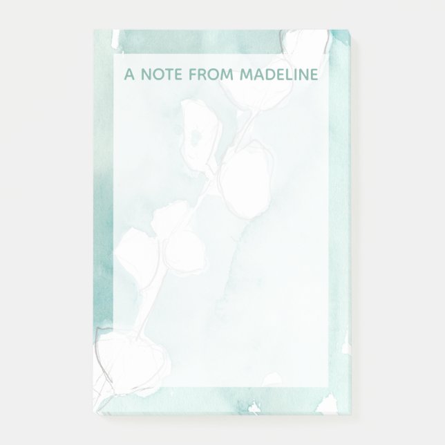 Add Your Name | Ginkgo on Dusty Teal - White Post-it Notes (Front)