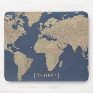 Add Your Name   Gold and Blue World Map Mouse Pad
