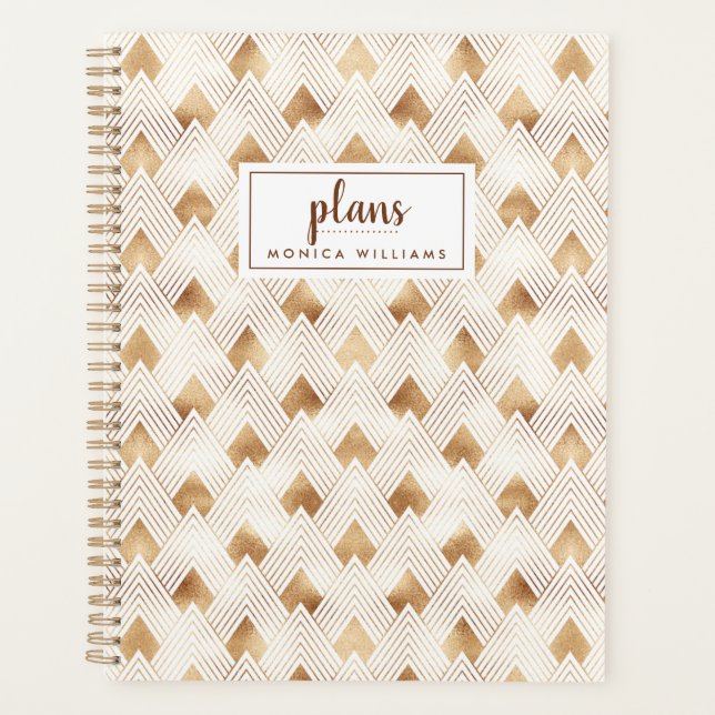 Add Your Name | Gold Art Deco Pattern Planner (Front)