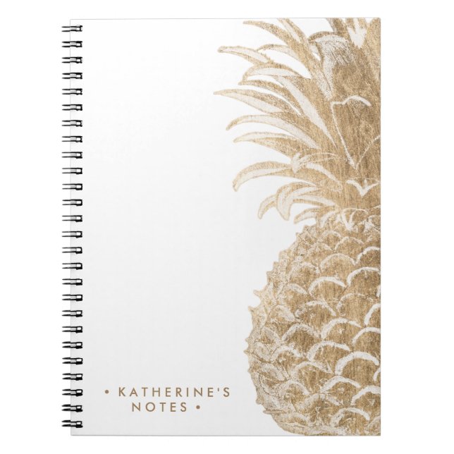 Add Your Name | Gold Tropical Pinneapple Notebook (Front)