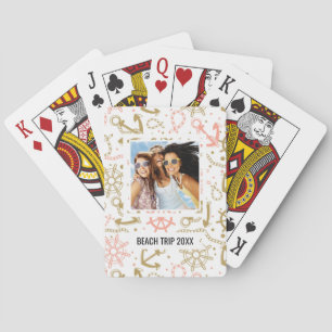 Add Your Name   Golden Anchor Pattern Playing Cards