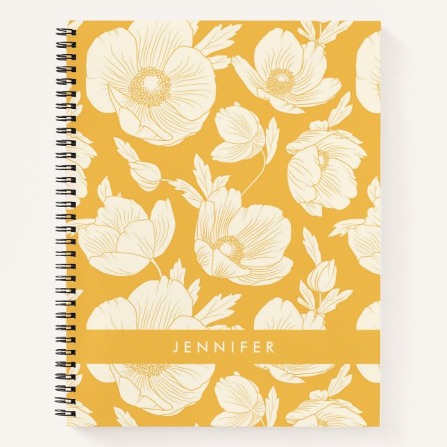 Add Your Name | Golden Flower Pattern Notebook (Front)