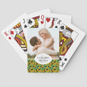Add Your Name Golden Pineapples On Stripes Playing Cards