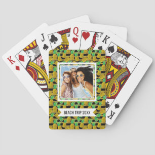 Add Your Name Golden Pineapples On Stripes Playing Cards