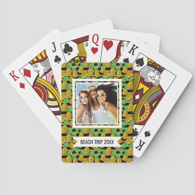 Add Your Name | Golden Pineapples On Stripes | Playing Cards (Back)