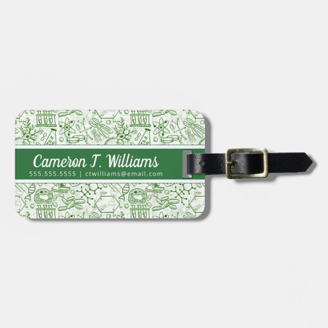 Add Your Name | Green Biology Pattern Luggage Tag (Front Horizontal)