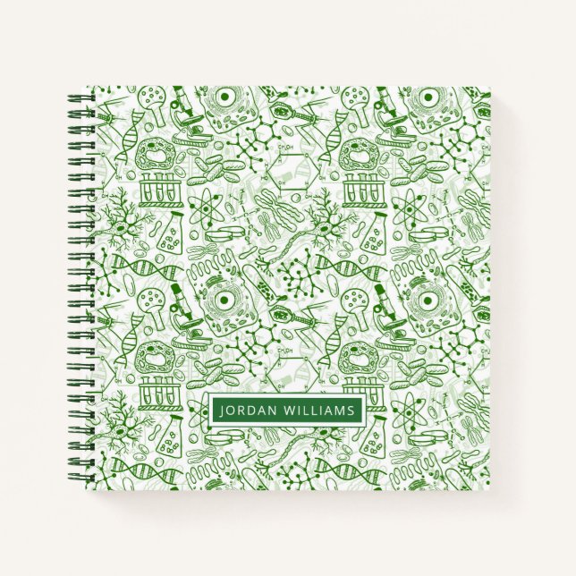 Add Your Name | Green Biology Pattern Notebook (Front)