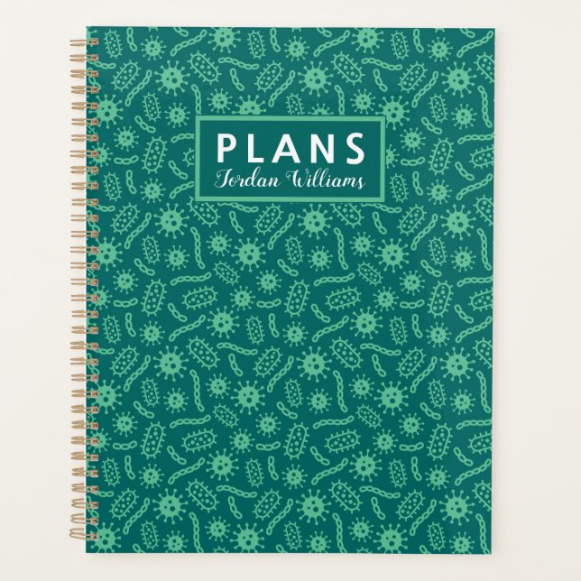Add Your Name | Green Microbes Pattern Planner (Front)
