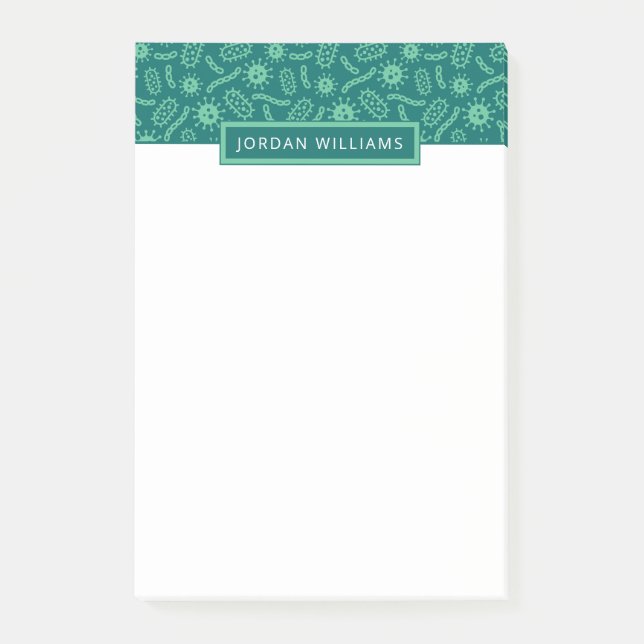 Add Your Name | Green Microbes Pattern Post-it Notes (Front)