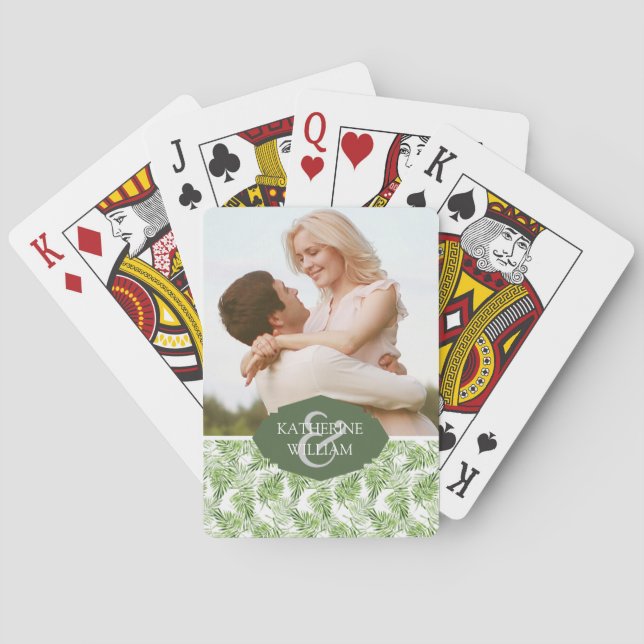Add Your Name | Green Palm Leaves Playing Cards (Back)