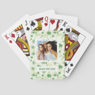 Add Your Name Green Palm Tree Pattern Playing Cards