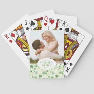 Add Your Name Green Palm Tree Pattern Playing Cards