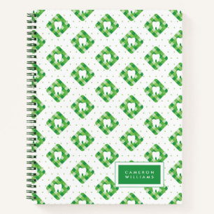 Add Your Name Green Plaid Tooth Pattern Notebook