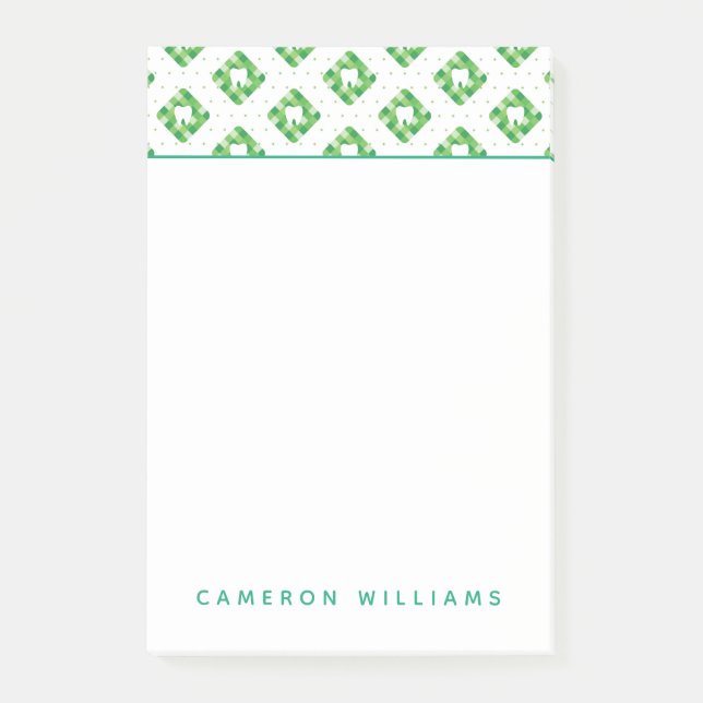 Add Your Name | Green Plaid Tooth Pattern Post-it Notes (Front)