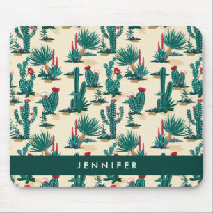 Add Your Name Green & Red Cactus Pattern Mouse Pad