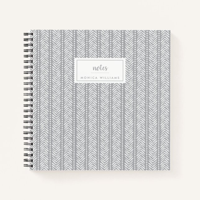 Add Your Name | Grey Hand Drawn Chevron Pattern Notebook (Front)