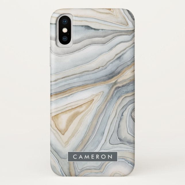 Add Your Name | Grey Marbled Abstract Design Case-Mate iPhone Case (Back)