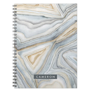 Add Your Name   Grey Marbled Abstract Design Notebook