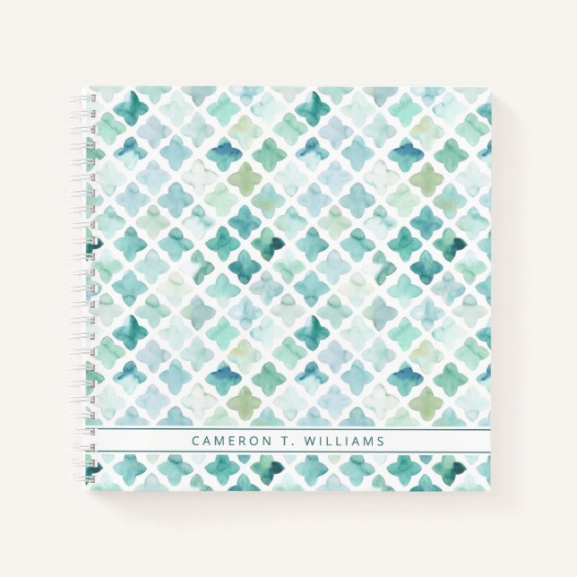 Add Your Name | Hand Painted Turquoise Pattern Notebook (Front)