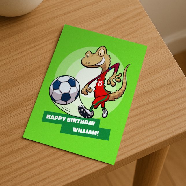 Add Your Name Happy Birthday Funny Soccer Gecko Holiday Postcard (Creator Uploaded)