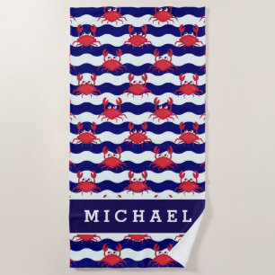Add Your Name   Happy Crabs Pattern Beach Towel