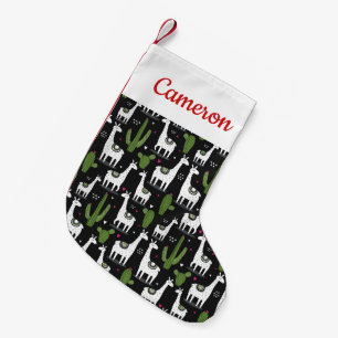 Add Your Name   Happy Llama Pattern Small Christmas Stocking