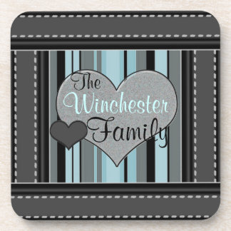 Add Your Name Hearts and Blue Stripes Coasters