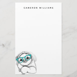 Add Your Name   Hipster Sloth Stationery