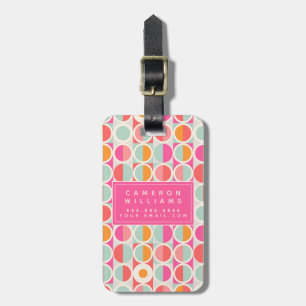 Add Your Name Hot Pink Retro Circle Pattern Luggage Tag