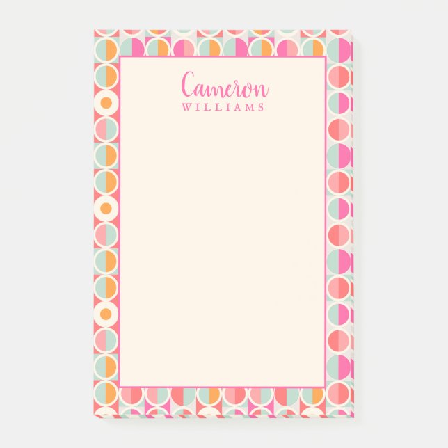 Add Your Name | Hot Pink Retro Circle Pattern Post-it Notes (Front)