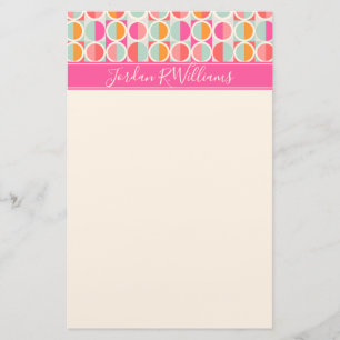 Add Your Name Hot Pink Retro Circle Pattern Stationery