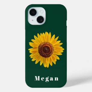 Add Your Name Hunter Green Yellow Sunflower iPhone 15 Case