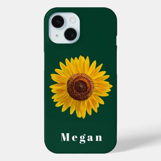 Add Your Name Hunter Green Yellow Sunflower  Case-Mate iPhone Case (Back)