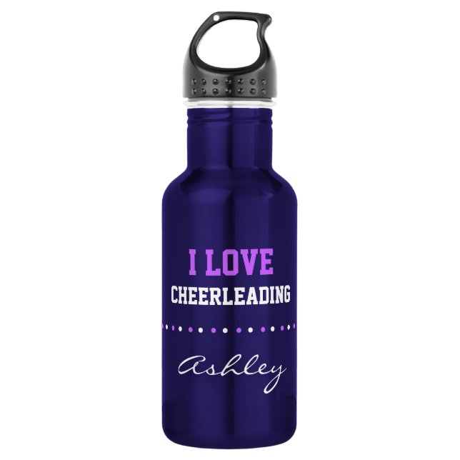 Add Your Name, I Love Cheerleading, Purple & White 532 Ml Water Bottle (Front)