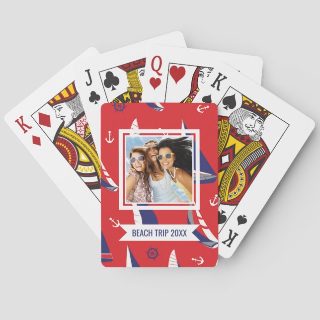 Add Your Name | Lean Sailboat Pattern Playing Cards (Back)