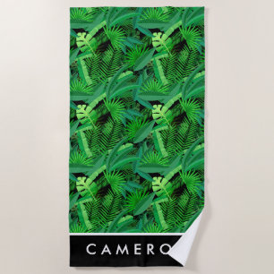 Add Your Name   Leaves Of Tropical Palm Trees Beach Towel