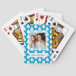 Add Your Name Light Blue Sailboat Pattern Playing Cards