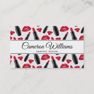 Add Your Name Lipstick And Lips Polka Dot Patter Business Card