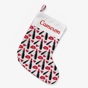 Add Your Name   Lipstick And Lips Polka Dot Patter Small Christmas Stocking