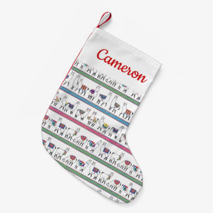 Add Your Name   Llama Stripe Pattern Small Christmas Stocking