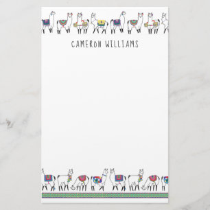 Add Your Name Llama Stripe Pattern Stationery