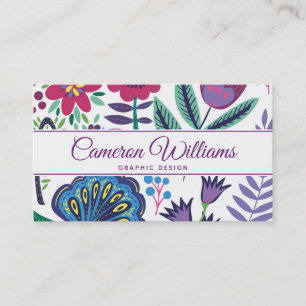 Add Your Name   Magenta Folk Art Floral Pattern Business Card