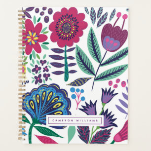 Add Your Name Magenta Folk Art Floral Pattern Planner