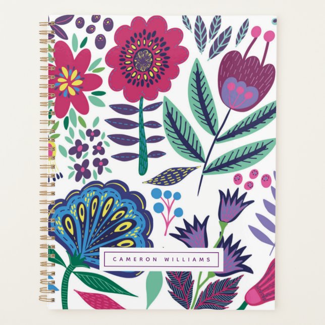 Add Your Name | Magenta Folk Art Floral Pattern Planner (Front)