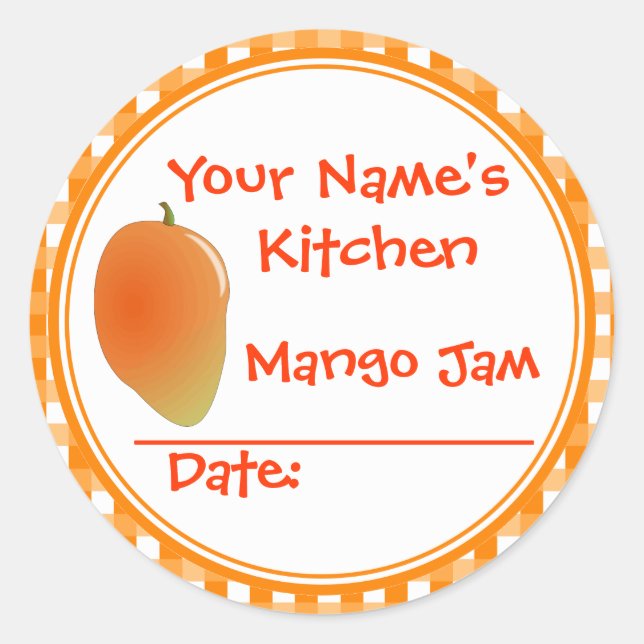 Add Your Name Mango Jam Canning Jar Lid Stickers (Front)