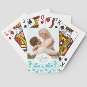 Add Your Name   Marine Sketch Pattern Playing Cards