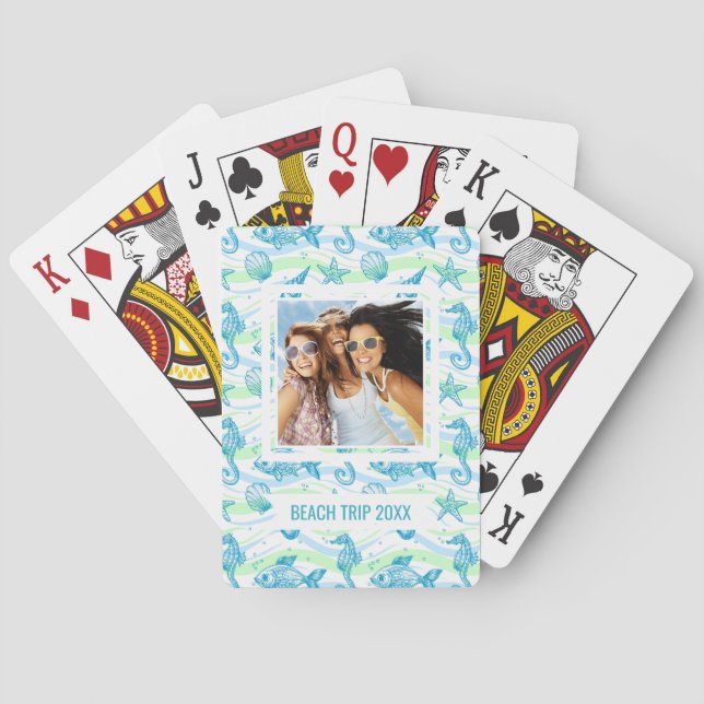 Add Your Name | Marine Sketch Pattern Playing Cards (Back)