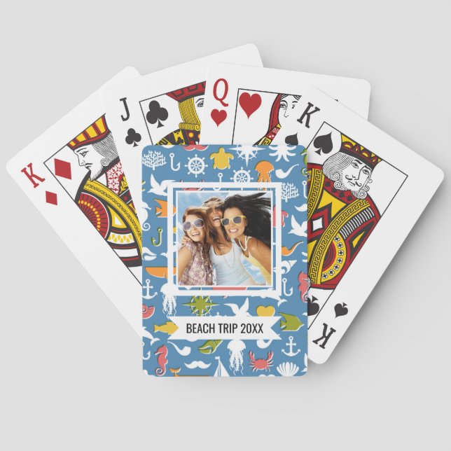 Add Your Name | Marine Symbols Pattern Playing Cards (Back)